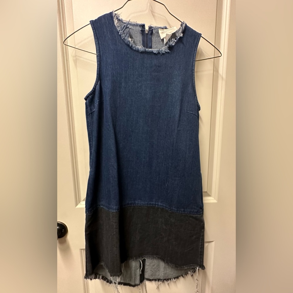 Size Small Colorblock Frayed Denim Dress - Picture 6 of 9